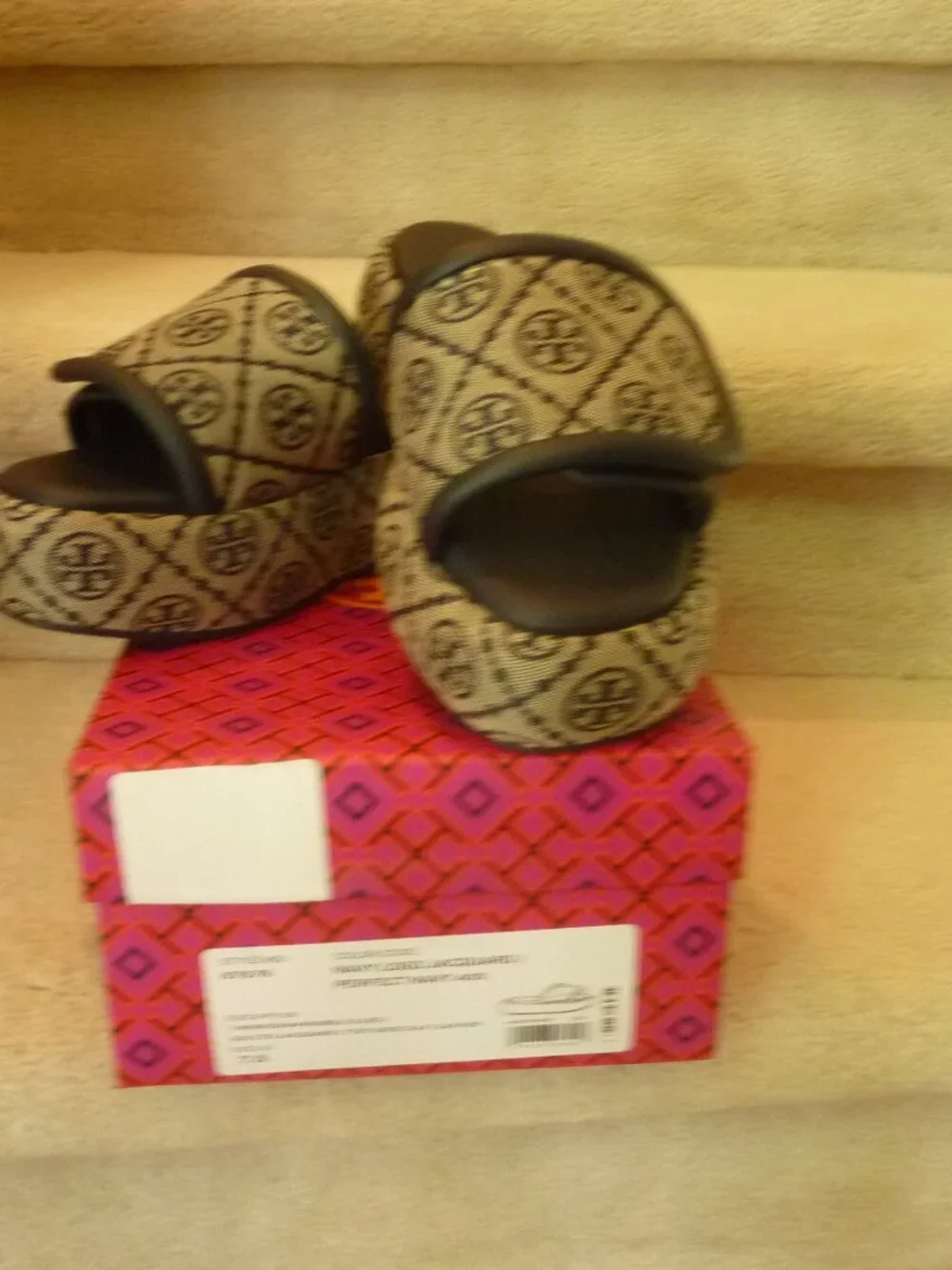 Tory Burch Navy Logo Jacquard Bubble Slides